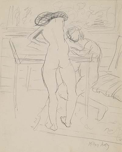 MILTON AVERY Two Female Nudes at a Drawing Table.